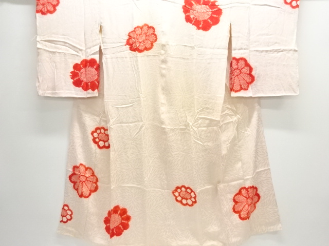 JAPANESE KIMONO / ANTIQUE JUBAN / SILK / MON KINSHA / SHIBORI / FLOWERS